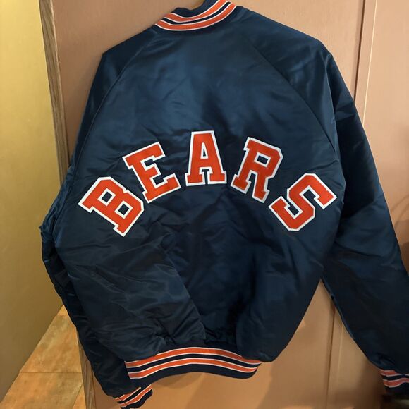 Vintage 80s Chicago Bears Satin Jacket Mens Large Blue Chalk Line NFL EUC 90s - Picture 12 of 15